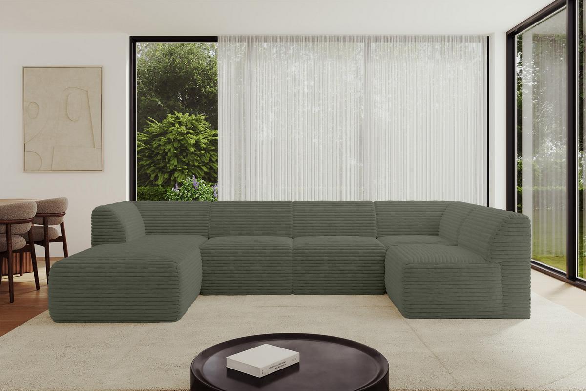 WOHNLANDSCHAFT Ottomane Links MOVO-L 345x180x78 cm Olivgrün Cord - Olivgrün, Holzwerkstoff/Kunststoff (345/78/180cm) - ALTDECOR