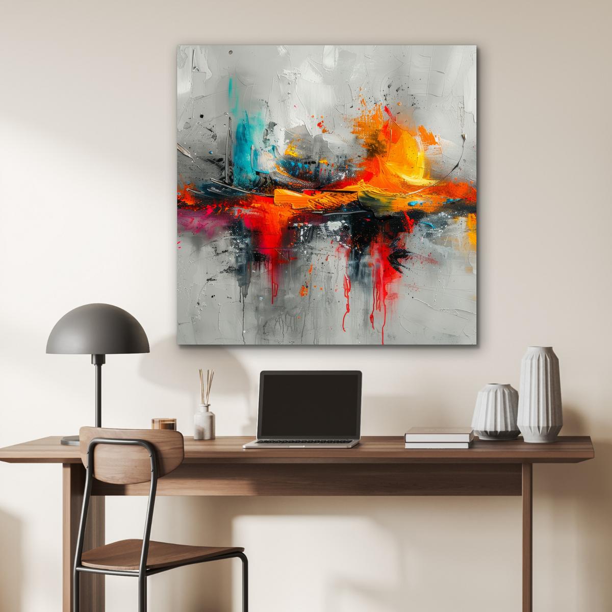 METALLBILD Moderne Kunst - Orange - Grau - Abstrakt 90x90 cm - Hellgrau, Metall (90/90cm) - MuchoWow
