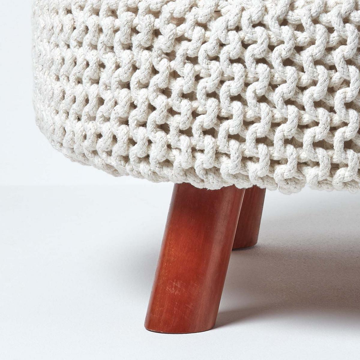STRICK-HOCKER natur, rund 62/62/30 cm - Weiß, Textil (62/30/62cm) - Homescapes