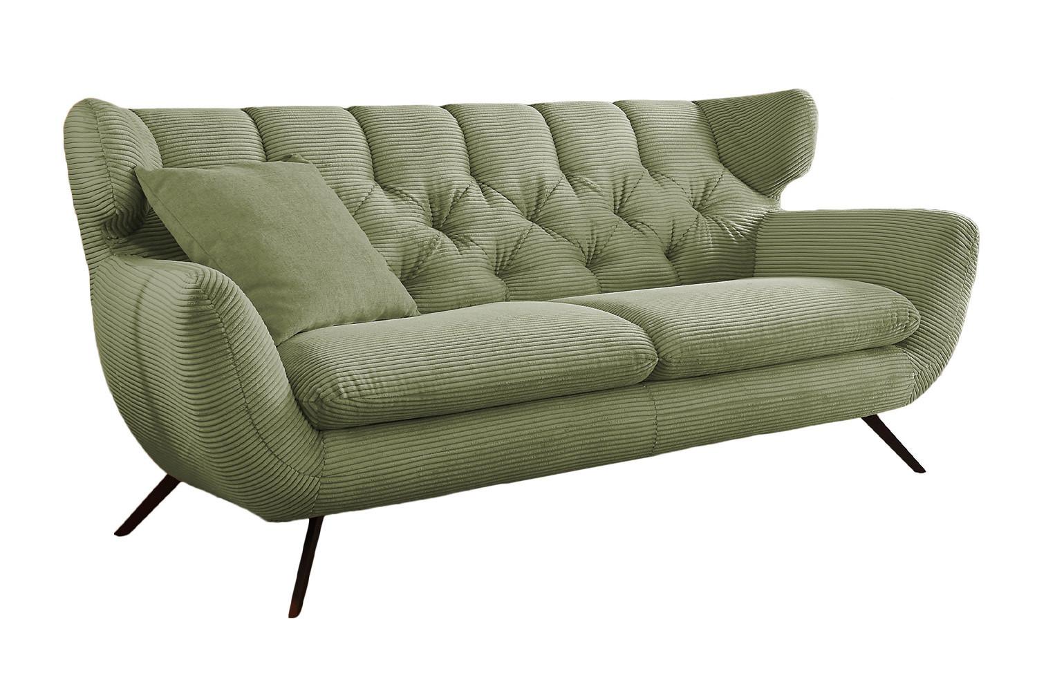 SOFA CHARME Grün Cord - Schwarz/Olivgrün, Textil/Metall (175/94/95cm) - KAWOLA