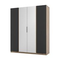 DREHTÜRENSCHRANK CAGLIARI 200/239/61,9cm 4-türig mit Spiegel Goldfarben - Goldfarben/Schwarz, Holzwerkstoff (200/239/61.9cm) - MASSENO