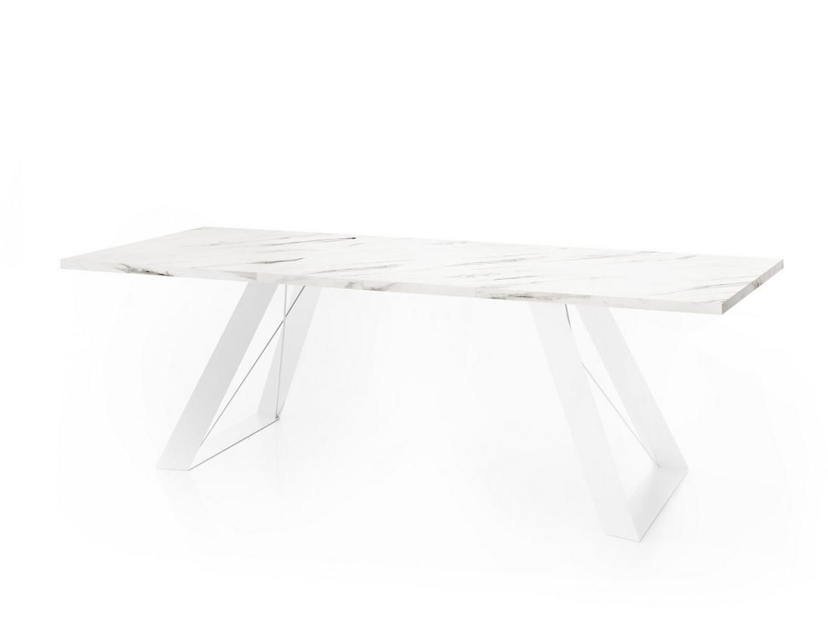 ESSTISCH Colter Weiß rechteckig ausziehbar, Marmor Weiß 160-260/90/76 cm - Ecru/Weiß, Holzwerkstoff/Metall (90/260/76cm) - WFL GROUP