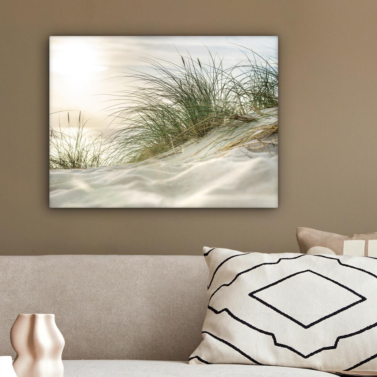 LEINWANDBILD Dünen mit Strandhafer in der Sonne des Nationalparks Schleswig-Holsteinisches Wattenmeer Wandbild 40x30 cm - Creme, Textil (40/30cm) - MuchoWow