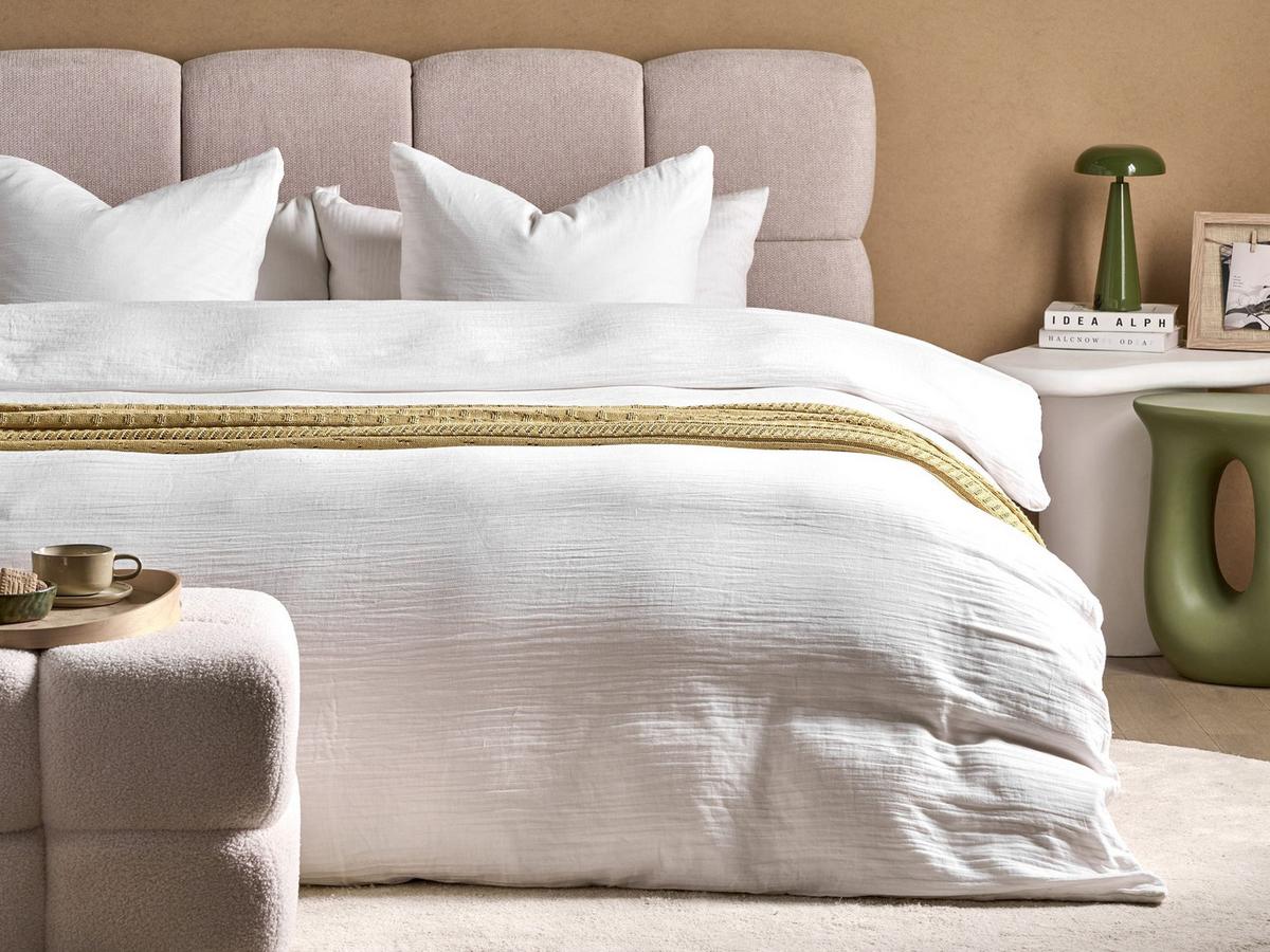 BETTWÄSCHE-SET 200/200 cm Baumwollmusselin Cremeweiß Sumner - Creme, Textil (200/200cm) - Beliani