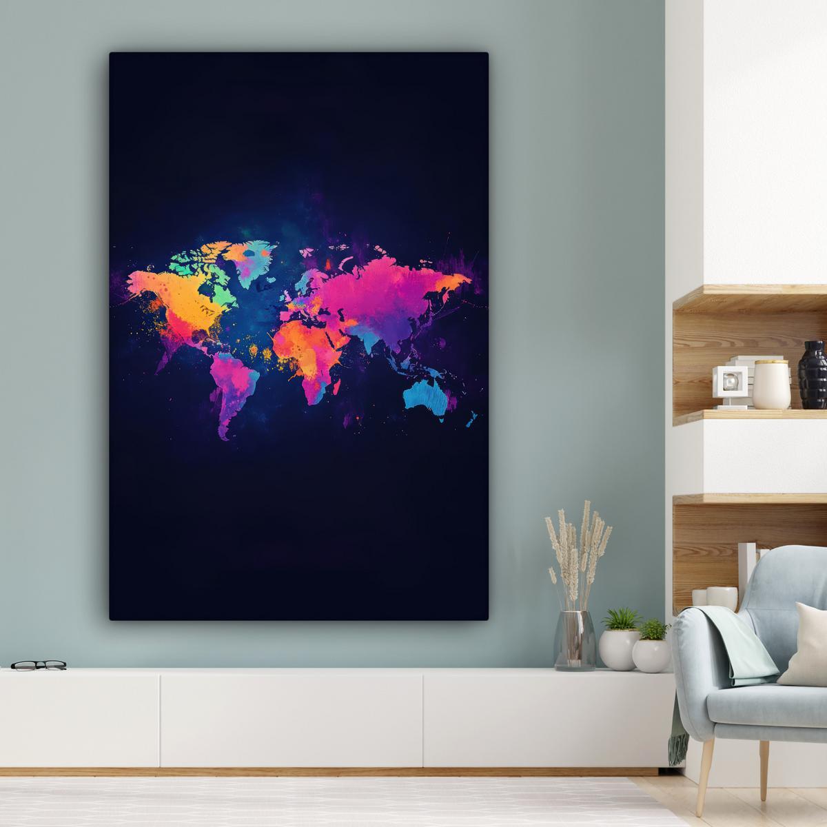 LEINWANDBILD Weltkarte - Bunt - Graffiti Deko Groß 90x140 cm - Multicolor, Textil (90/140cm) - MuchoWow