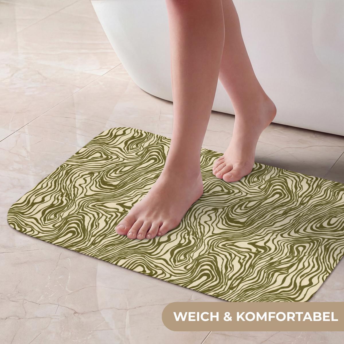 BADEMATTE Abstrakt - Marmor - Grün 60x40 cm - Dunkelgrün, Textil (60/40cm) - OnlyWow