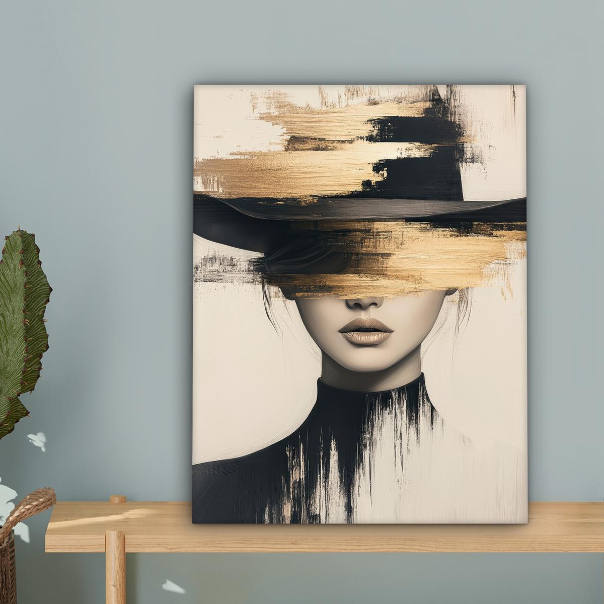LEINWANDBILD Frau - Hut - Farbe Room Decor 30x40 cm - Goldfarben, Textil (30/40cm) - MuchoWow