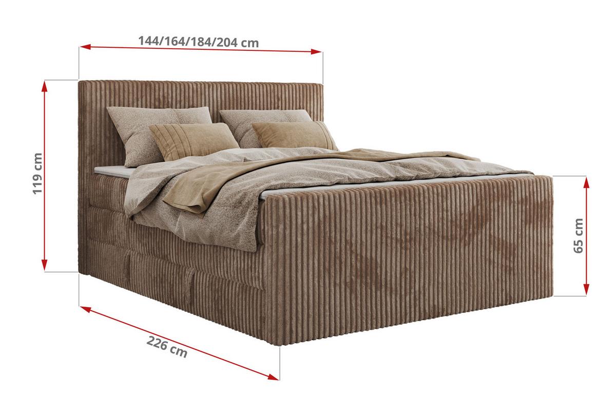 BOXSPRINGBETT TILIANO KING DUO 180/200 - Braun Cord - H4 - Braun, Textil (180/200cm) - MKS