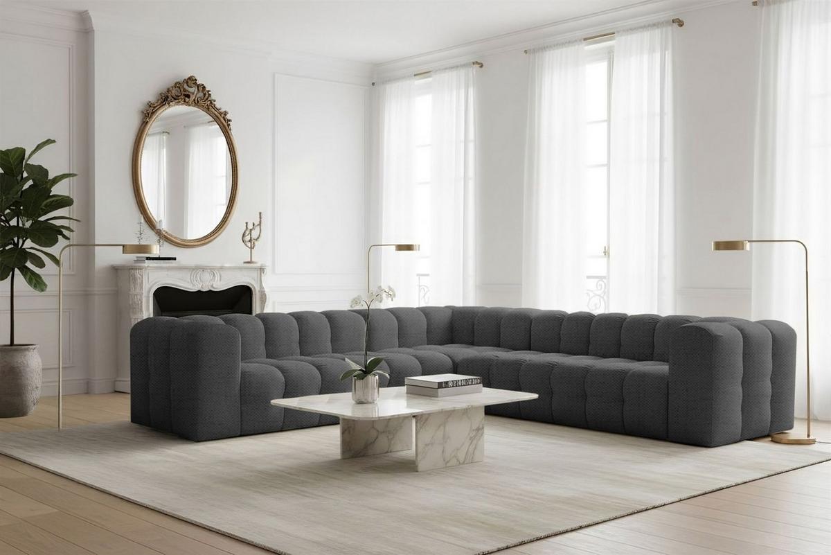 ECKSOFA Solvie In Moly - Anthrazit, Holzwerkstoff/Textil (300/300cm) - Fun Möbel