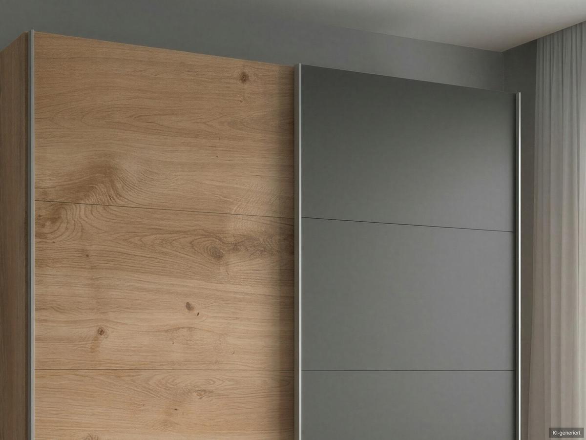 SCHWEBETÜRENSCHRANK 2-türig B179/H198/T65 cm, Kleiderschrank in Eiche Dekor, 1x Tür & sichtbare Schubkästen in Grafit / 22692 - Eichefarben/Graphitfarben, Holz/Holzwerkstoff (179/198/65cm) - luma-home
