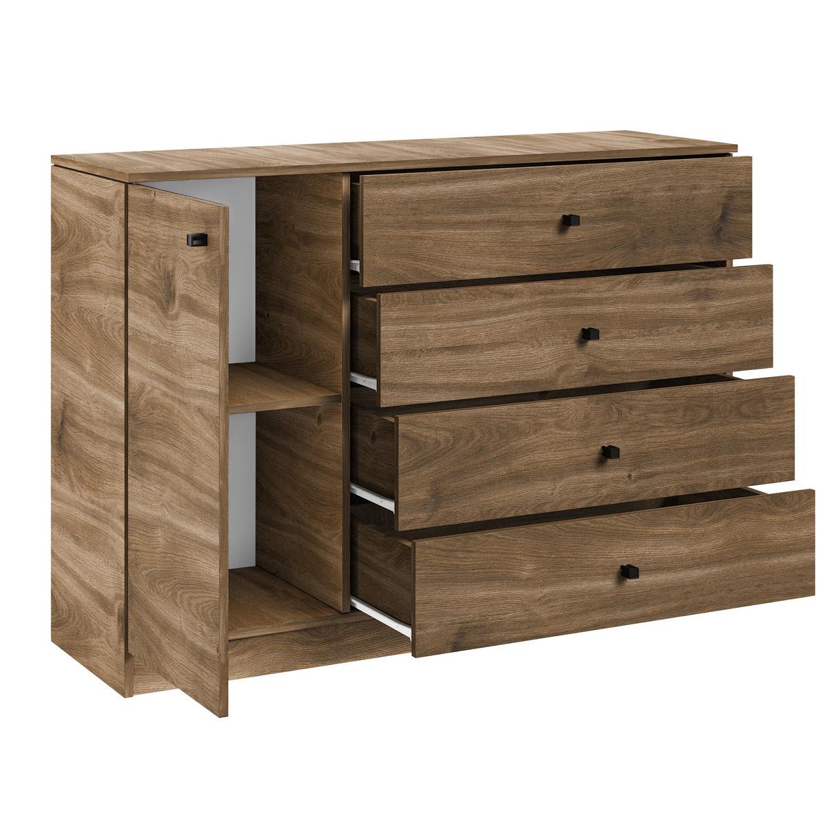 KOMMODE NESTOS 120/87/40cm mit 4 Schubladen 1 Türen Braun - Braun, Holzwerkstoff (120/87/40cm) - MASSENO