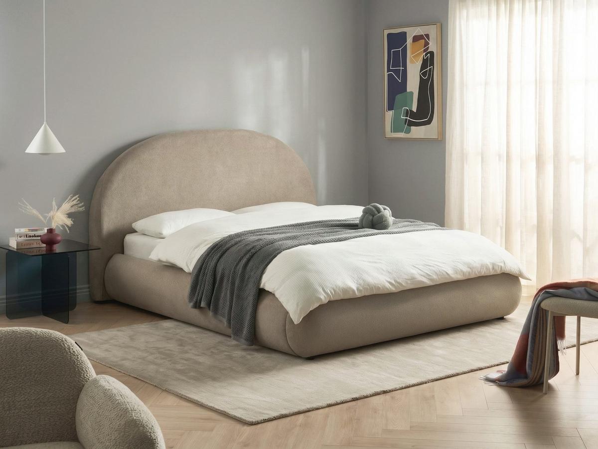 BETT mit Stauraum 160/200 cm Stoff Taupe Grasse - Taupe, Textil (160/200cm) - Beliani