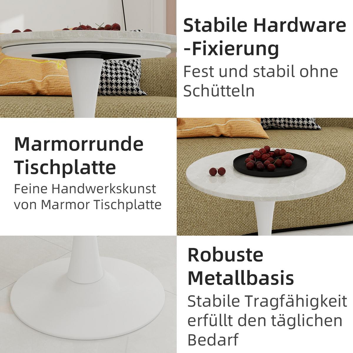 ESSZIMMERTISCH marmor-optik weiß – runder säulentisch für 2-4 personen - Weiß, Holzwerkstoff (70/70/72cm) - Urban Meuble