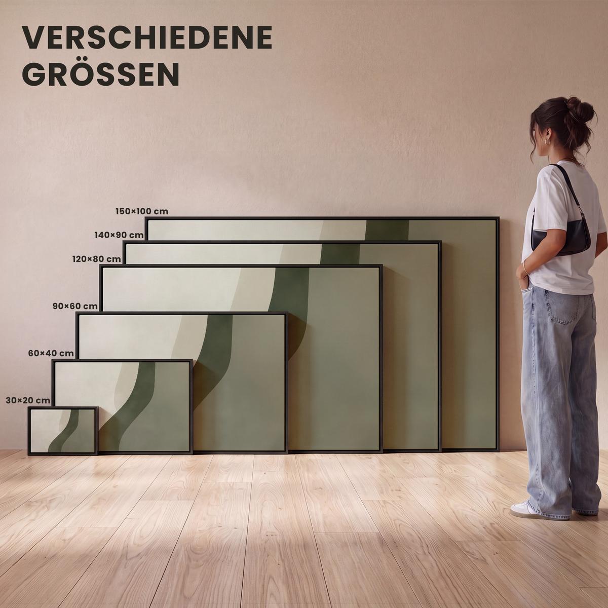 LEINWAND Bilder mit Rahmen - Japandi - Grün - Abstrakt - Modern - 90x60 - Salbeigrün, Textil (90/60cm) - MuchoWow
