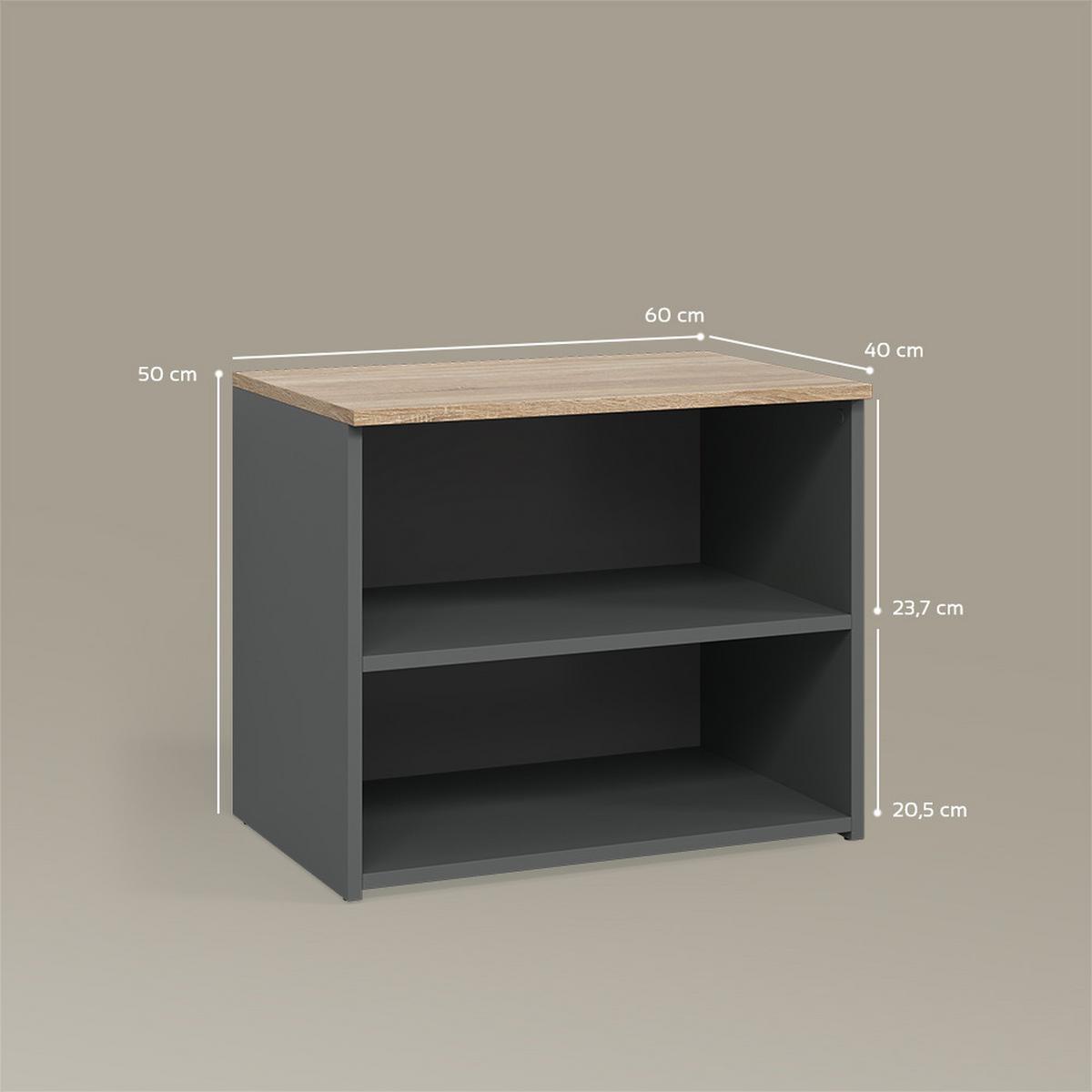 LOWBOARD Piave Anthrazit/Sonoma 60 x 50 cm mit 2 Fächern - Anthrazit/Sonoma Eiche, Holzwerkstoff (60/50/40cm) - Livinity®