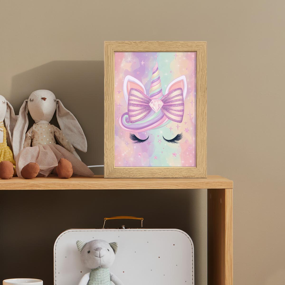 NACHTTISCHLAMPE Einhorn - Glitzer - Regenbogen - Pastell 15x20 cm - Hellrosa, Holzwerkstoff (8/15/20cm) - OnlyWow