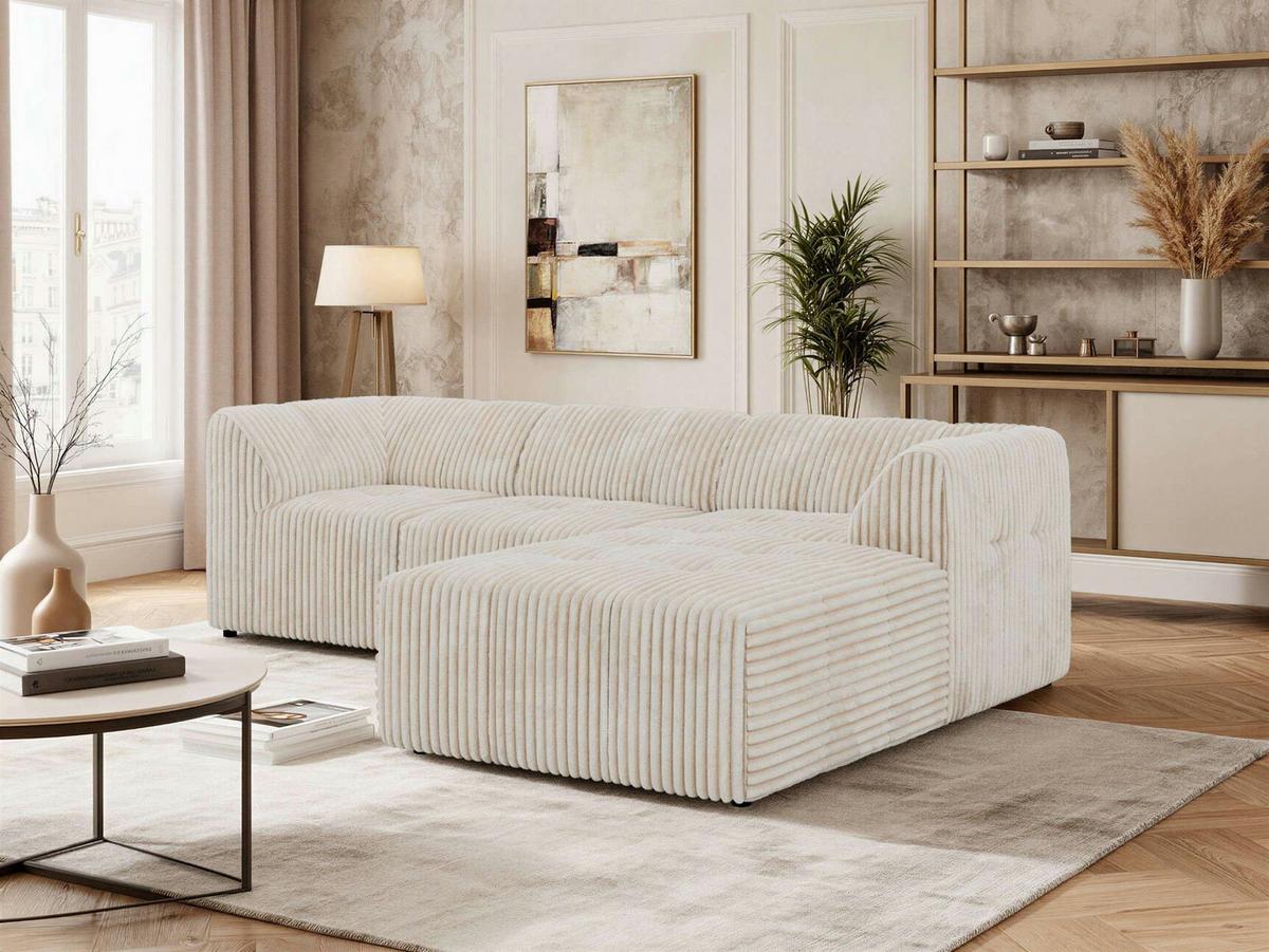 ECKSOFA VORITA L 3M - Beige Cord - Rechts Seite - Beige/Creme, Kunststoff/Textil (176/267cm) - MKS