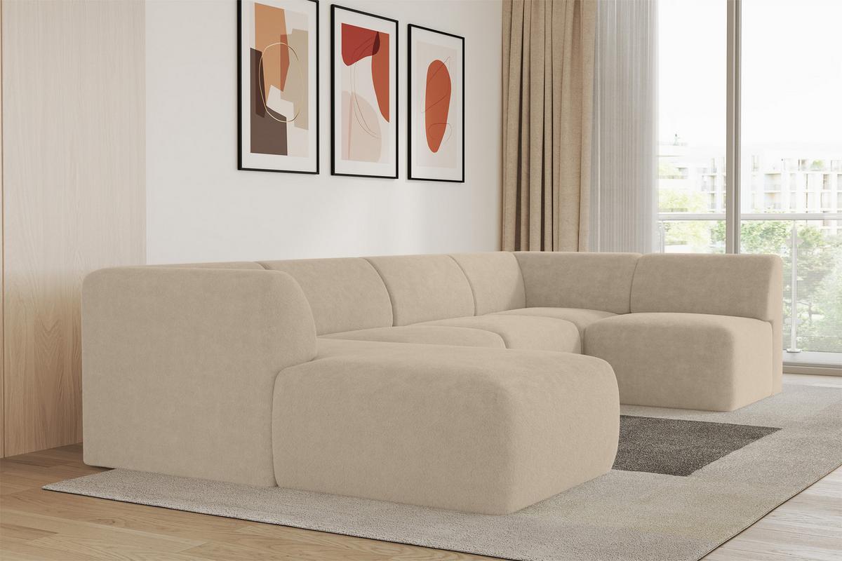 WOHNLANDSCHAFT Ottomane Links MOVO-L 345x180x78 cm Creme Tissu - Klar, Holzwerkstoff/Kunststoff (345/78/180cm) - ALTDECOR