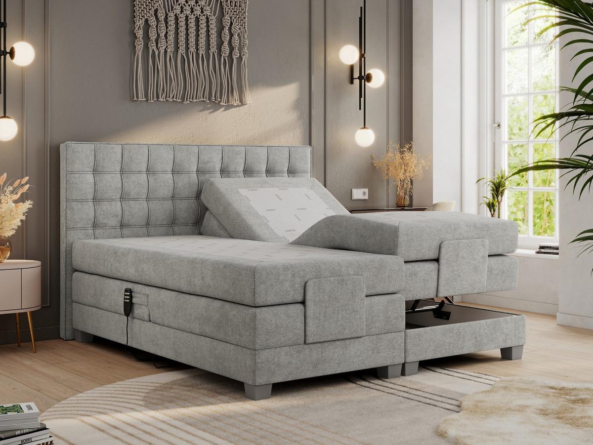 BOXBETT ELEKTRO 140/200 Hellgrau Struktur - H4 - Hellgrau, Holz/Textil (140/200cm) - MKS
