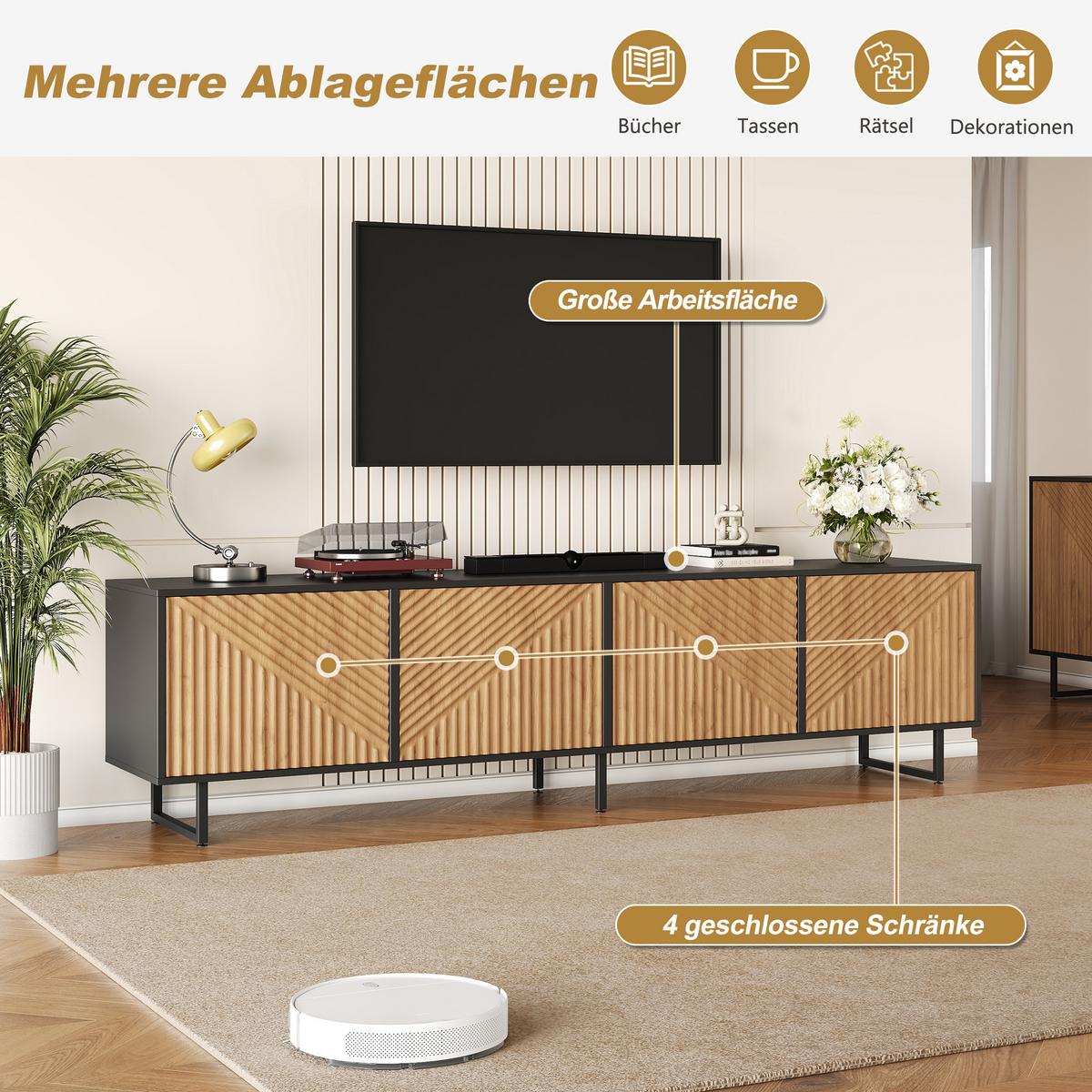 TV-LOWBOARD holzwerkstoff in natur & schwarz mit metallgestell, 4 türen - Naturfarben, Holzwerkstoff (180/50/40cm) - Urban Meuble