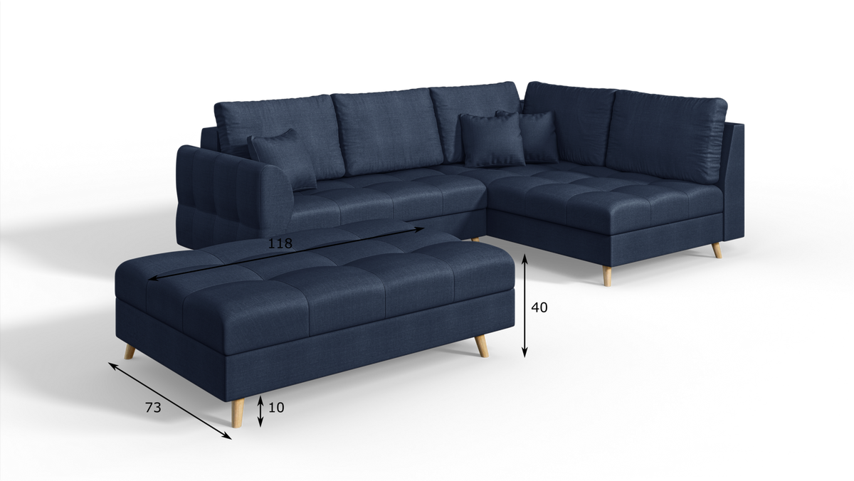 ECKSOFA MIT HOCKER Lorine Mikrofaser Dunkelblau - Hellbraun/Dunkelblau, Buchenholz/Textil (231/161cm) - S-Style Möbel