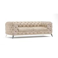 CHESTERFIELD-SOFA 3-Sitzer Quantum Beige Samt - Beige/Silberfarben, Holz/Textil (225/75/100cm) - S-Style Möbel