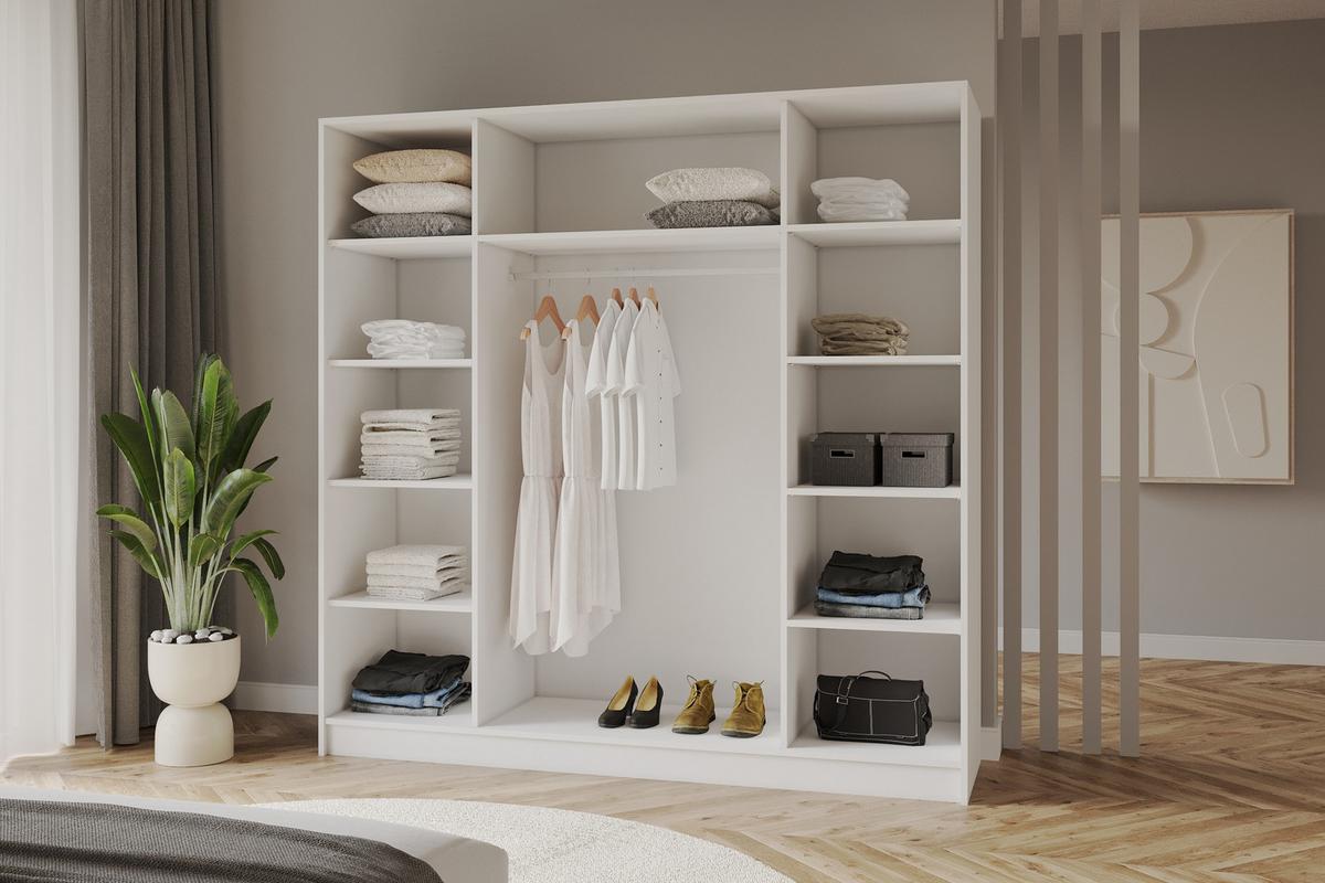 KLEIDERSCHRANK - LESE - 200 - Weiß - Schwarz/Weiß, Holzwerkstoff (200/200/51cm) - ALTDECOR
