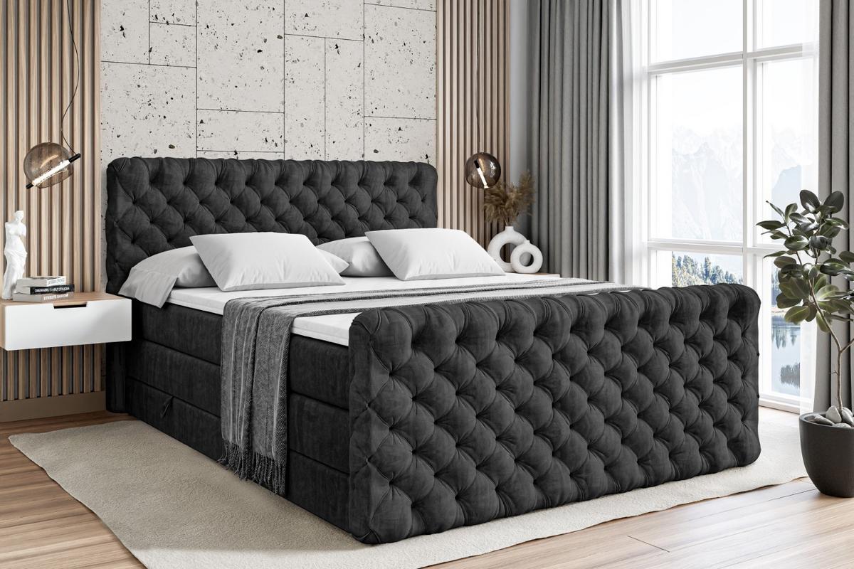 BOXSPRINGBETT BOXI8-Z KING - 140x200 - H3/H4 - Schwarz - Schwarz, Holzwerkstoff (140/200cm) - ALTDECOR