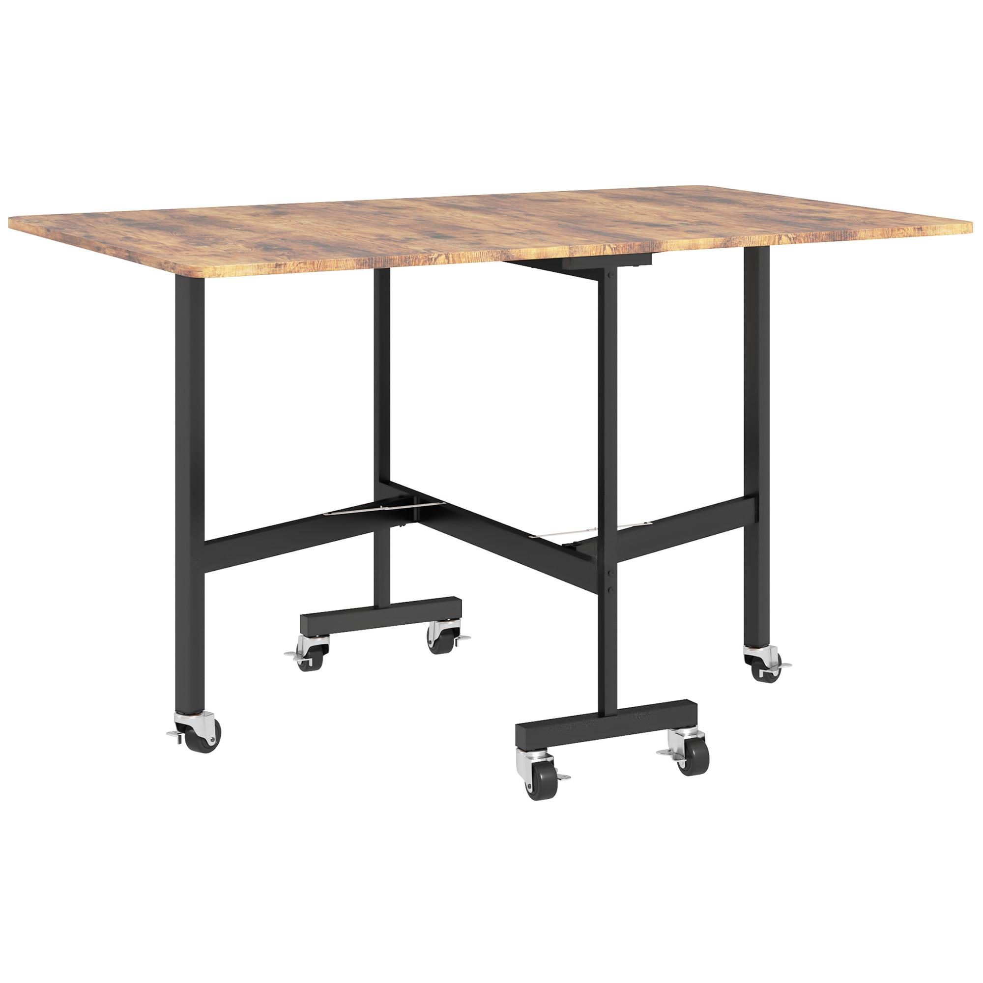 ESSTISCH Klappbar Küchentisch mit Rollen Bremsen für 4-6 Personen Rustikal-Braun - Schwarz/Braun, Holzwerkstoff/Metall (120/80/73cm) - HOMCOM