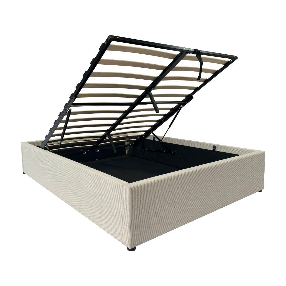 BETTKASTEN bezogen mit samt romy 204/152/36,5 cm - Beige, Holz (190/140cm) - Calicosy