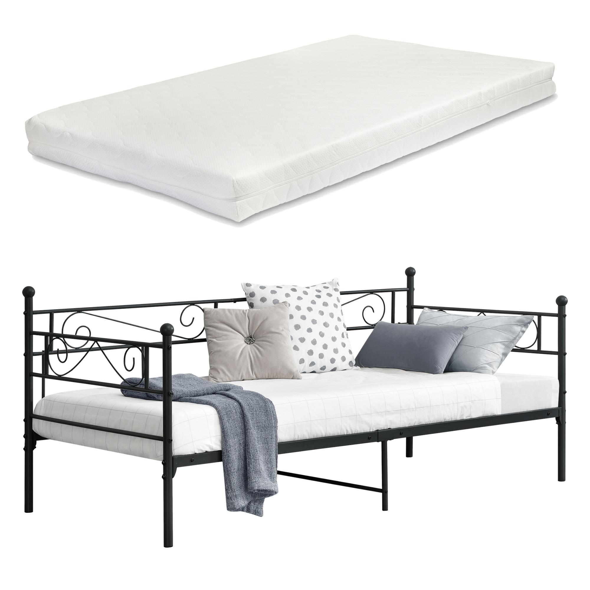 TAGESBETT Kerava mit Matratze - Schwarz, Textil/Metall (90/200cm) - [en.casa]