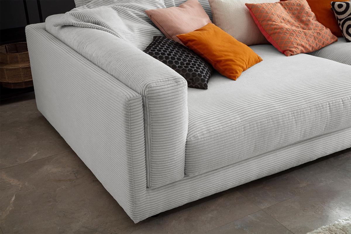 BIG SOFA RAINA Hellgrau Cord - Hellgrau/Schwarz, Kunststoff/Textil (294/85/150cm) - KAWOLA