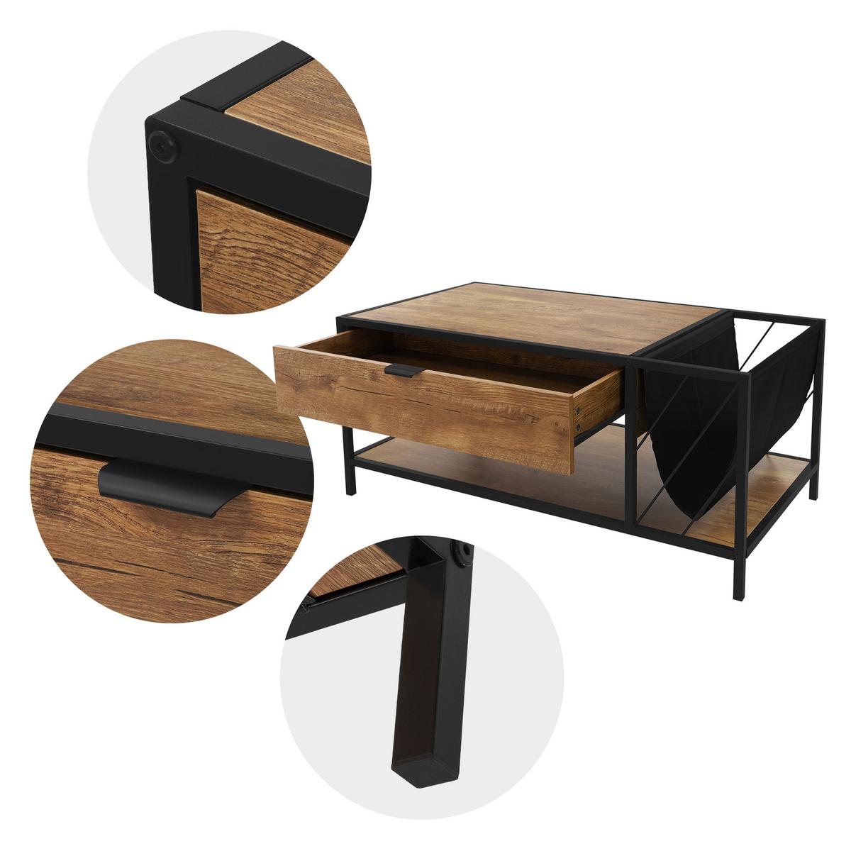 COUCHTISCH 100x54x45 cm Braun-Eiche aus Holz mit Metallgestell - Braun, Metall (54/100/45cm) - ML-DESIGN