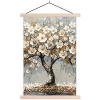 POSTER MIT MAGNETLEISTEN Baum - Blumen - Weiß - Natur - Kunst Deko Wohnzimmer 40x60 cm - Weiß, Textil (40/60/0.15cm) - MuchoWow