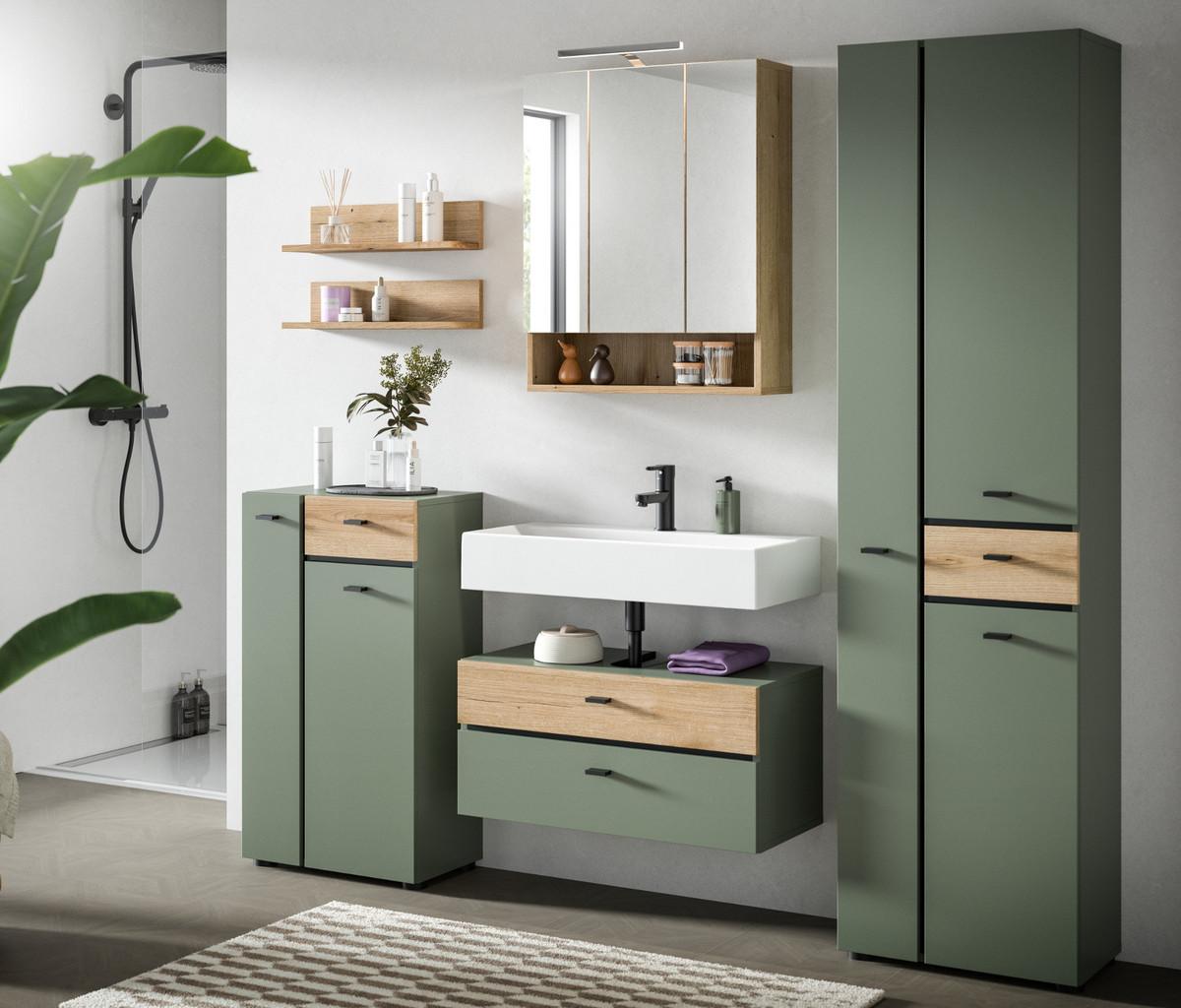 WASCHBECKENUNTERSCHRANK grün, Eiche Evoke 75 cm, Badschrank hängend - Eichefarben/Grün, Holzwerkstoff/Kunststoff (75/35/35cm) - Inn.Furn