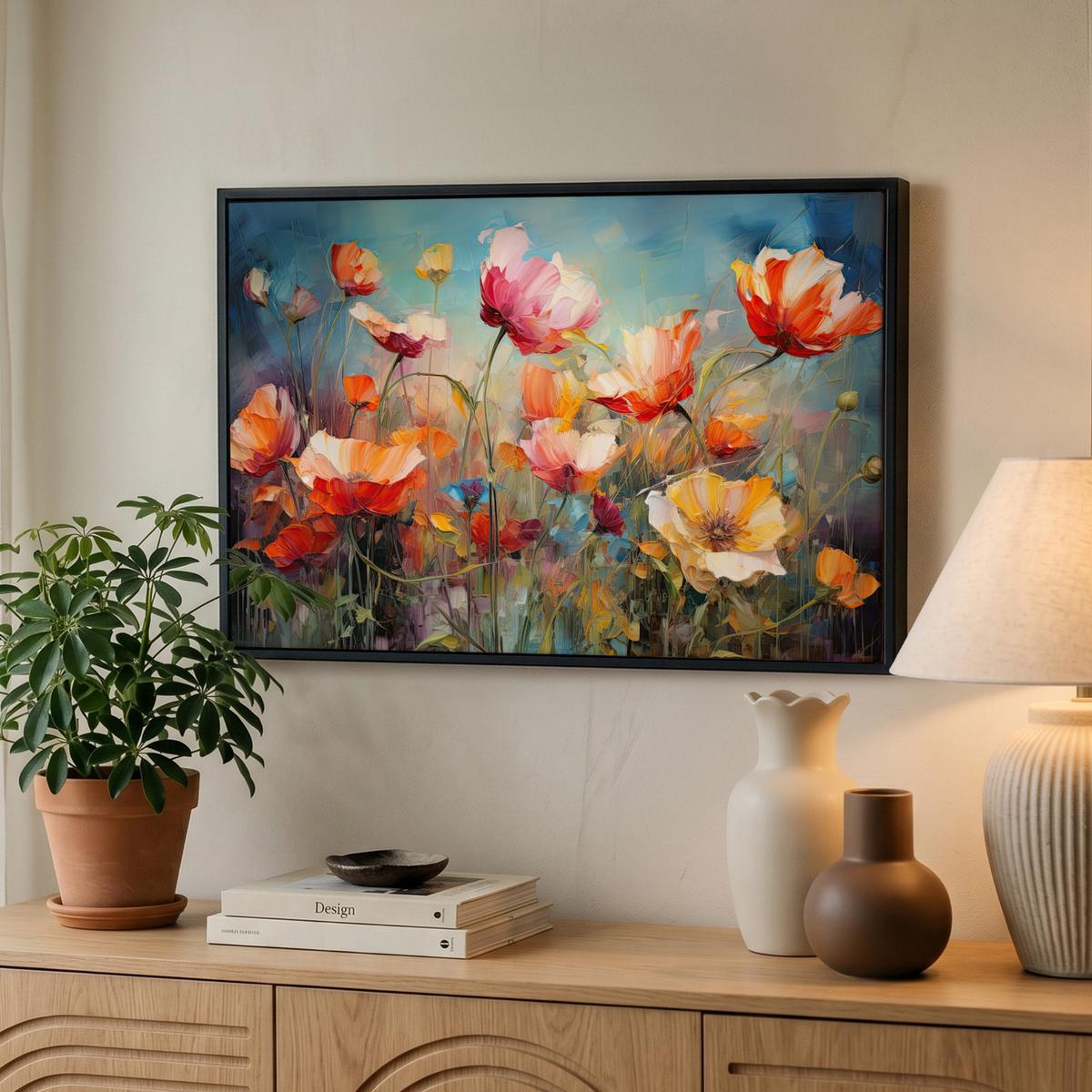 LEINWAND Bilder mit Rahmen - Blumen - Aquarell - Kunst - Botanisch - Natur - 60x40 - Orange, Textil (60/40cm) - MuchoWow