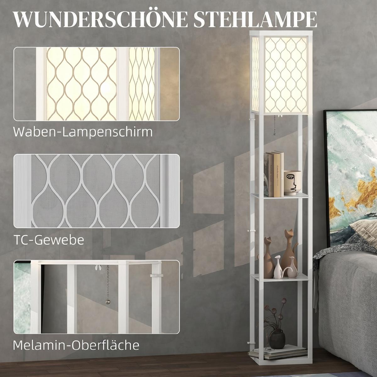 STEH-LEUCHTE MDF Stoff Weiß - Weiß, Holzwerkstoff (26/26/160cm) - HOMCOM