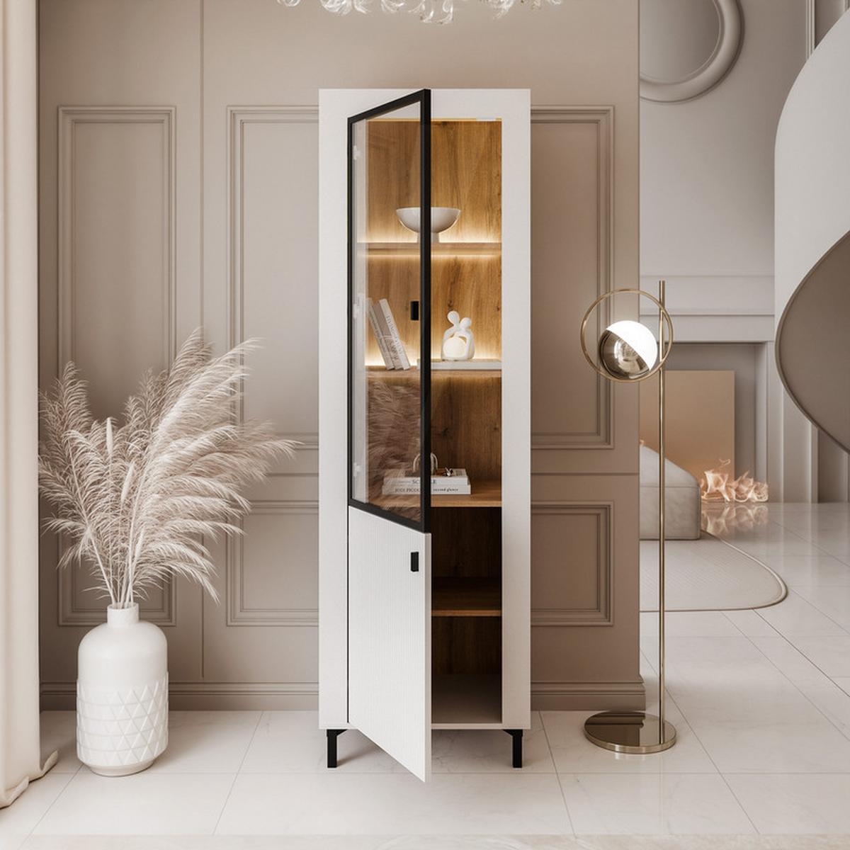VITRINE AVENA Glastüren, 60/40/194 cm Weiß / Eiche - Weiß, Holzwerkstoff/Kunststoff (60/194/40cm) - Idohome