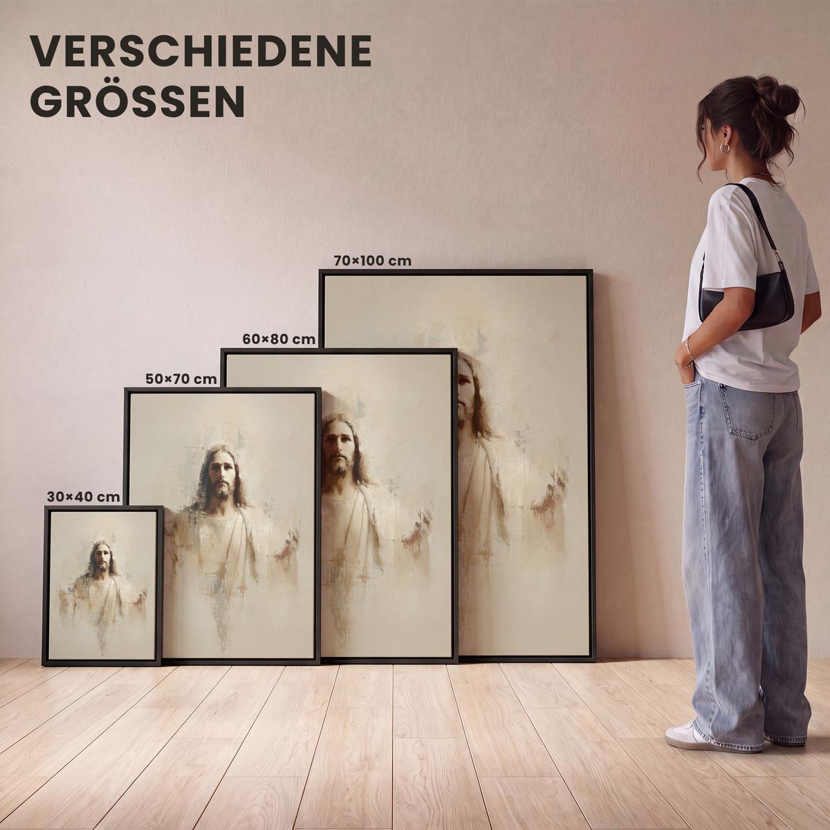 LEINWAND Bilder mit Rahmen - Porträt - Abstrakt - Jesus - Beige - 60x80 - Beige, Textil (60/80cm) - MuchoWow