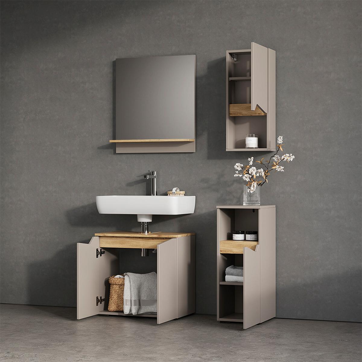 BADMÖBEL-KOMBINATION Timavo Greige 4 Teile - Greige, Holzwerkstoff (60/57/35cm) - Livinity®