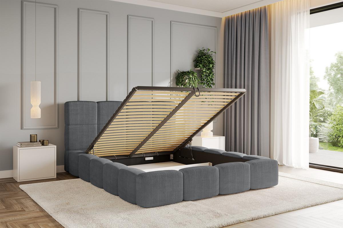 POLSTERBETT mit Bettkasten und Lattenrost, Bett mit Kopfteil, Boxbett ohne Matratze, Doppelbett mit Stauraum - NATA 120x200 Dunkelgrau - Chromfarben, Holzwerkstoff/Textil (120/200cm) - ALTDECOR