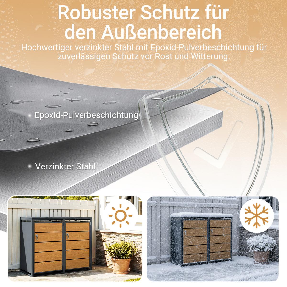MÜLLTONNENBOX 2er 480L Metall Mülltrennung 134,2x116,2x80,2 cm - Naturfarben, Metall (134/116/80cm) - SoBuy
