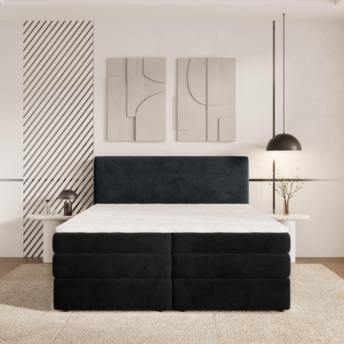BOXSPRINGBETT MATERN 160x200 cm mit Matratze und Topper - Schwarz - Schwarz, Holz (160/200cm) - MASSENO
