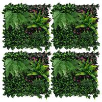 KÜNSTLICHE PFLANZENWAND 4er Set 50x50 cm Kunstpflanzen Wand Innen Aussen Grün Jungle Fern - Waldgrün/Pink, Kunststoff (50/50/10cm) - ECD-Germany