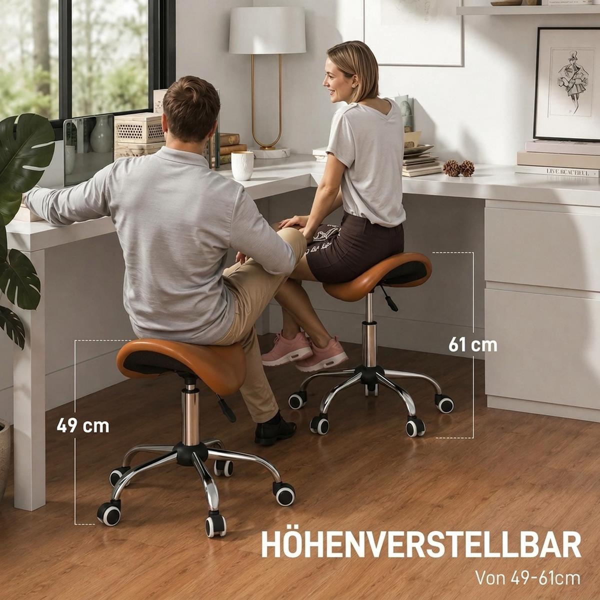 ARBEITSHOCKER Drehstuhl Drehhocker Rollhocker Sattelhocker Hocker Braun - Chromfarben/Braun, Kunststoff/Metall (52/61/53cm) - HOMCOM