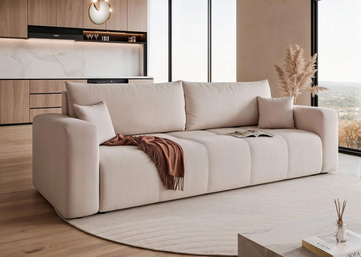 SCHLAFSOFA Leros - Beige, Holzwerkstoff/Textil (244/79/93cm) - Fun Möbel