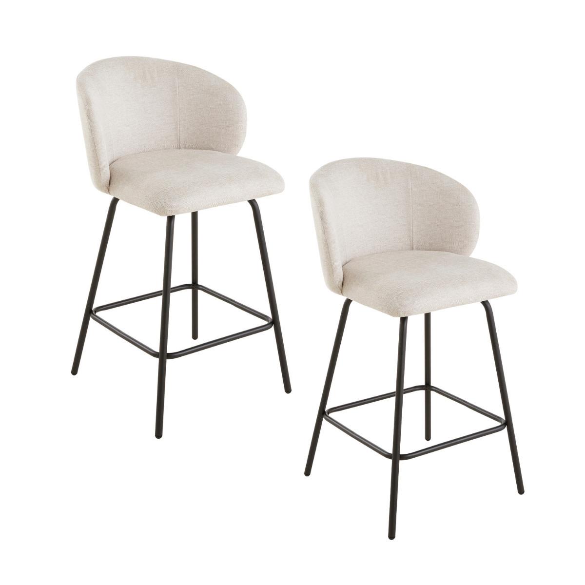 2ER-SET Hocker aus meliertem Stoff mit Metallbeinen Sorrel 53/50/89 cm - Beige, Holzwerkstoff (50/89/51cm) - Calicosy