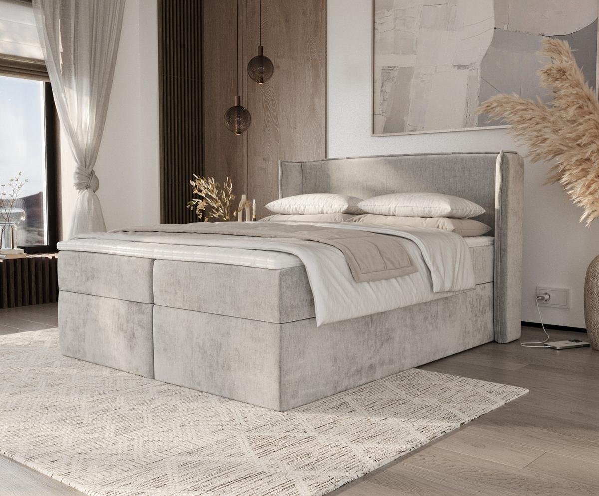 BOXBETT Viva 140/200 cm Hellgrau im Lotta Stoff - Hellgrau/Schwarz, Holz/Holzwerkstoff (140/200cm) - AltaBeds