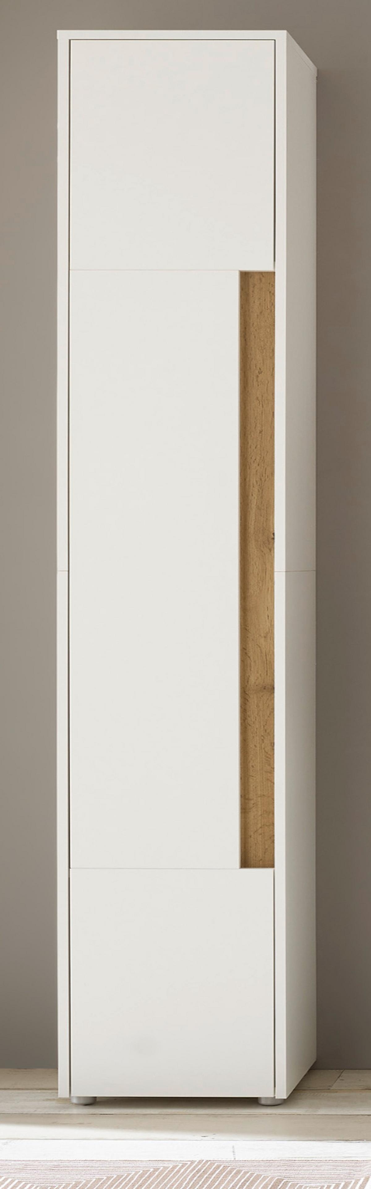 BAD-HOCHSCHRANK weiß, Wotan Eiche, Badschrank 34 x 200 cm - Eiche Wotan/Silberfarben, Holz/Holzwerkstoff (34/200/34cm) - Furn.Design