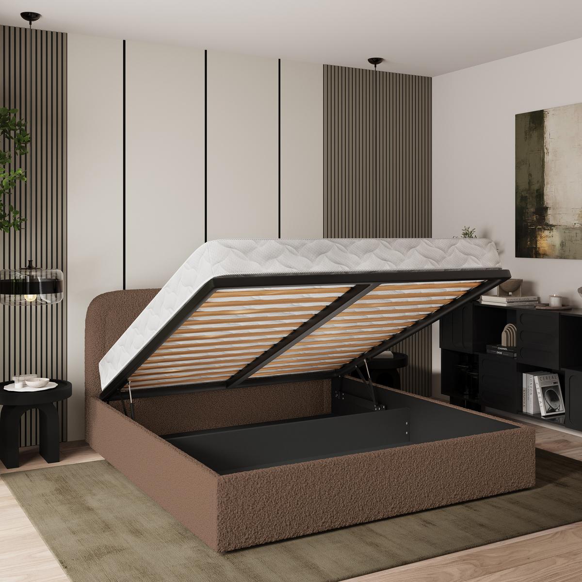 POLSTERBETT BENIRA Q 140x200 cm mit Bettkästen - Braun - Braun, Holz (140/200cm) - MASSENO